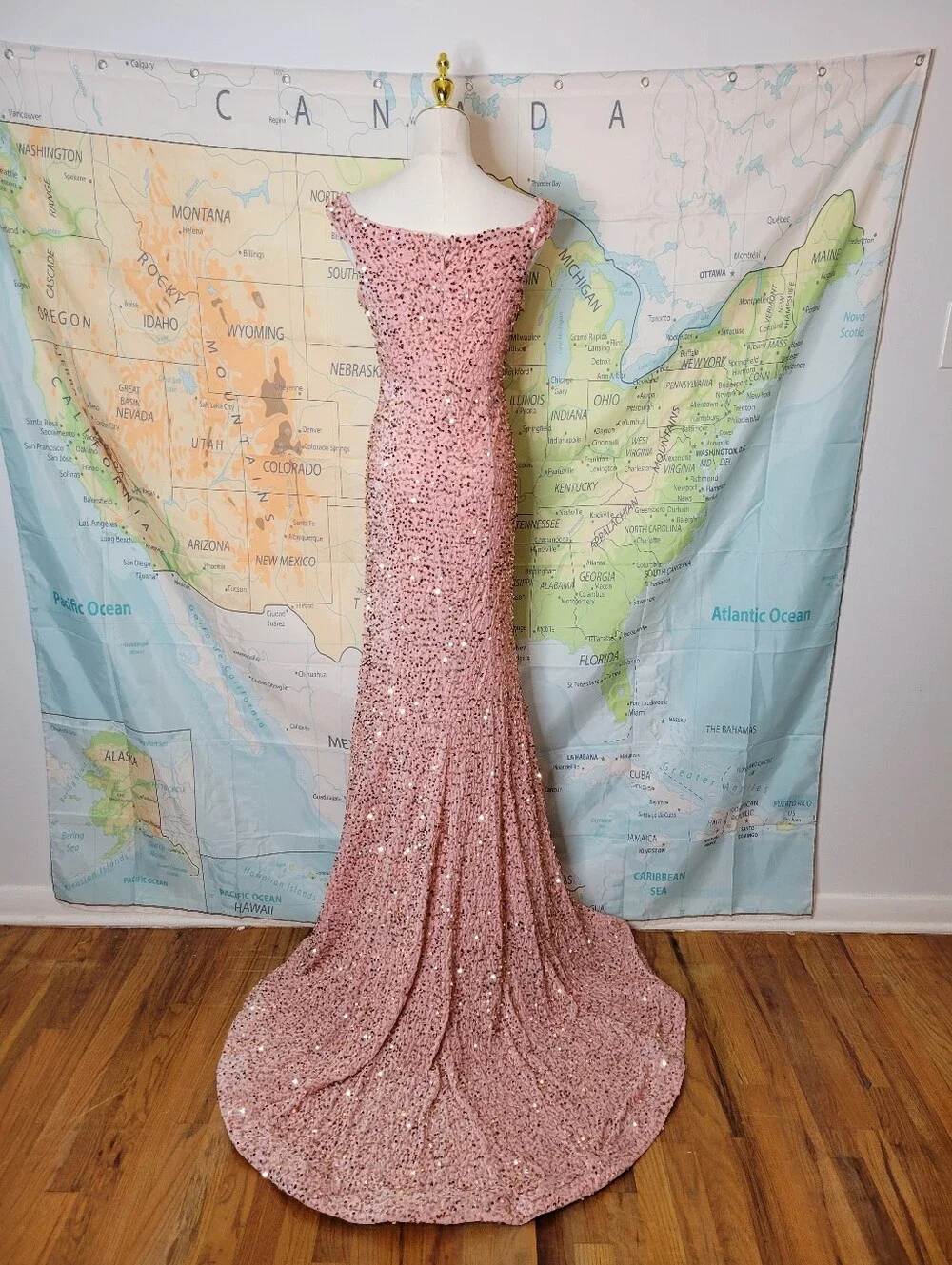 Fashion Nova Elegant Pink Velvet Sequin Evening Gown - Picture 7 of 16